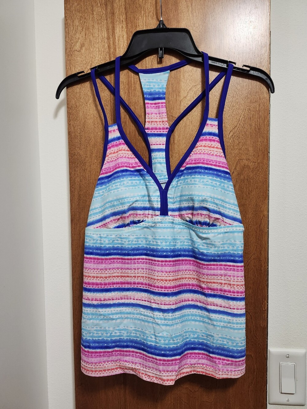 NWT Splashletics Womens Striped Multicolor Size M Racerback Tankini Swim Suit